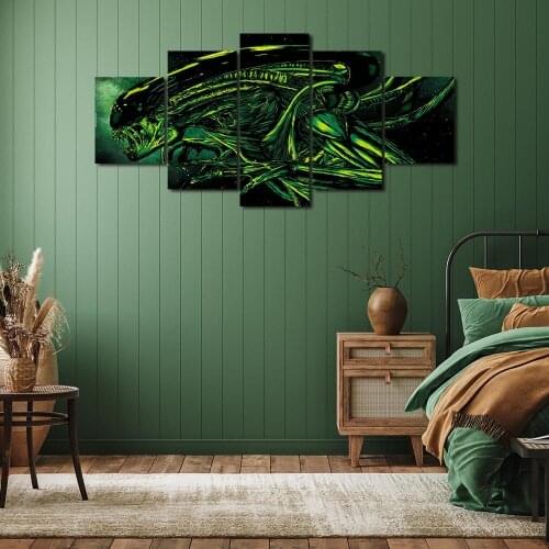 Modern Canvas Painting Black And Green Alien Posters and Prints Wall Art Picture for Living Room Home Decor with Frame