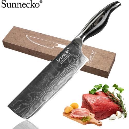 SUNNECKO Professional 7" inch Damascus Cleaver Knife Japanese VG10 Steel Sharp kitchen knives Pakka Wood Handle Meat Cutter Tool