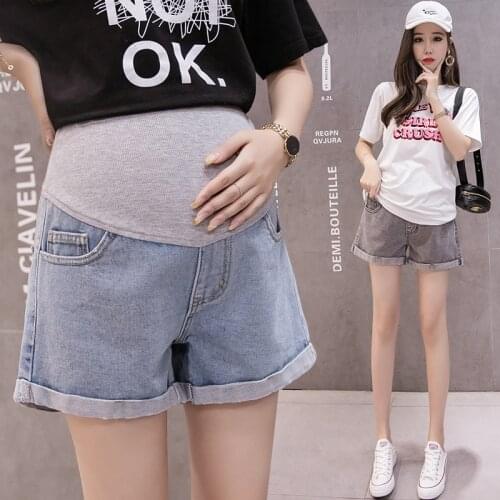 Spring Summer Maternity Short Pants Pregnancy Shorts Jeans Belly Lift Women Denim Joggers Elastic Waist Stretch Pants