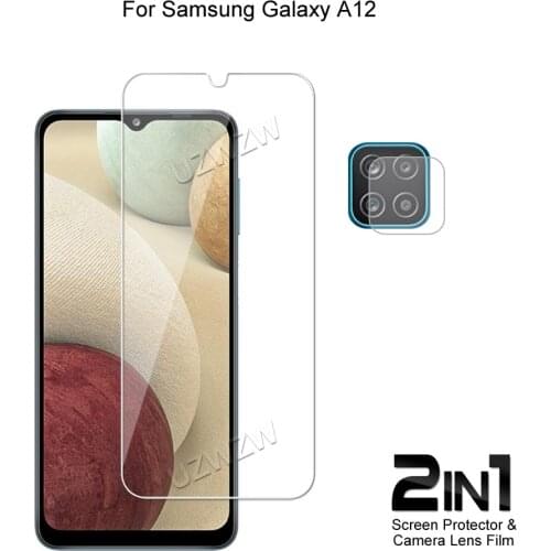 2 in 1 For Samsung Galaxy A12 Camera Lens Film & Screen Protector Guard Protective HD Tempered Glass Explosion Proof Anti-Shock