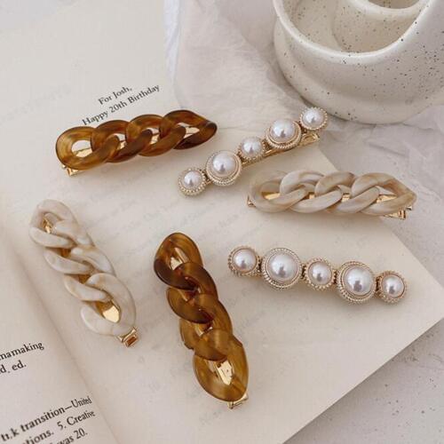 Wind Chain Pearl Hairpin Combination Wild hair card side clip net red bangs clip female Korean hair accessories Jewelry