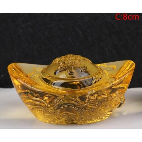 Yellow Crytal Feng Shui Golden Yuan Bao, Attract Wealth and Good Luck Office Living Room Decoration