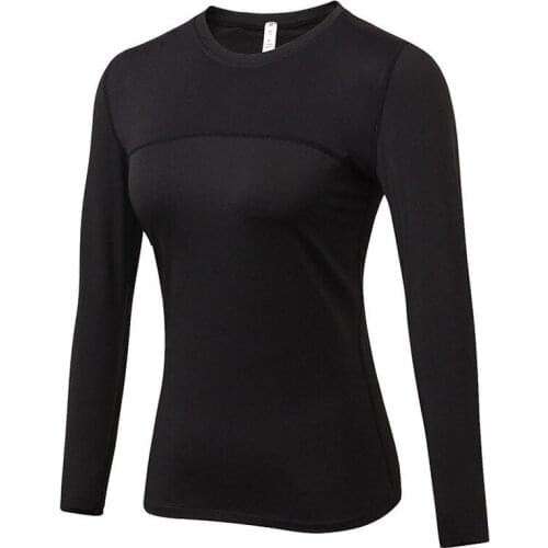 Womens Tight PRO Fitness Running Yoga T-Shirts Quick Dry Mesh Stitching Elastic Clothes Long Sleeve Gym Sports Workout Shirt
