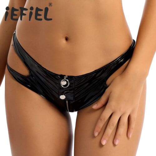 Womens Intimates Panties Wetlook Leather Latex Zipper Crotch Shiny Briefs Clubwear Briefs Shorts Lingerie Nightwear Underwear