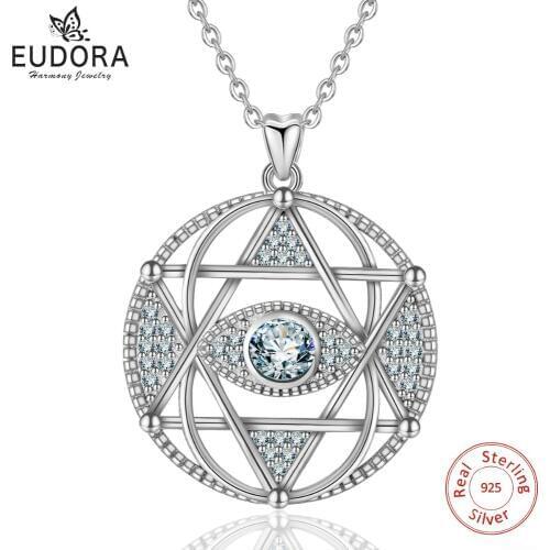 EUDORA 925 Sterling Silver Star of David & Evil eye Pendant Necklace Fashion Hexagram Clear CZ Jewelry for Women Gift CYD320
