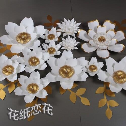 Gold with White Artificial Cardboard Paper Rose flower wall Event decoration Wedding flower backdrop