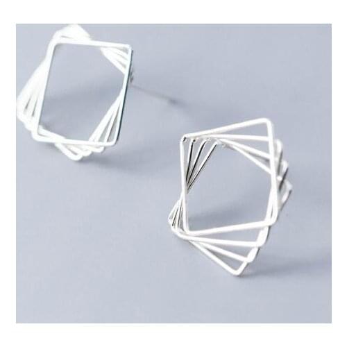 1pair Real. 925 Sterling Silver jewelry irregular Open Hollow Triangle /square stud Earrings Gift Geomeric jewelry GTLE2574