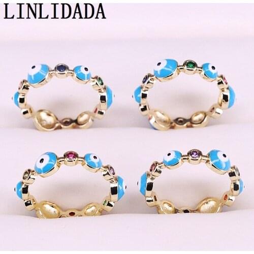 10Pcs new fashion gold color Rings with blue enamel eye ring jewelry Luxury for women jewelry gift