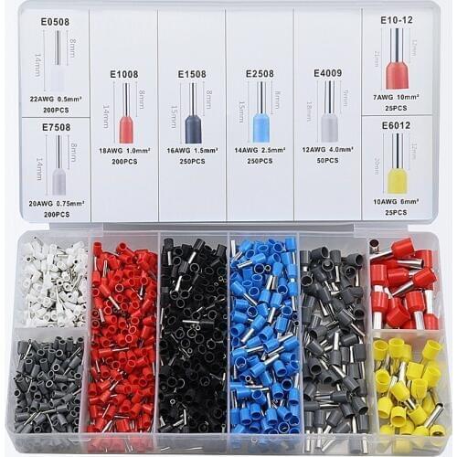 1200Pcs wire connector electrical terminals for cable,pre-insulated sleeve crimping tube terminal multi-function stripper crimp