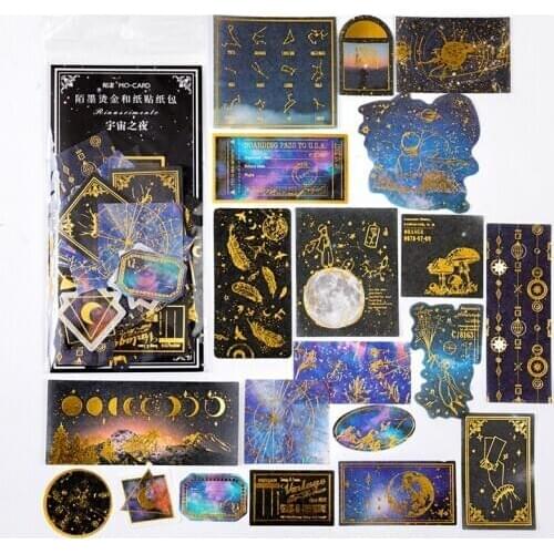 60pcs Universe night Foil Gold Paper Sticker Decoration Stickers Diy Ablum Diary Scrapbooking Label Sticker Kawaii Stationery