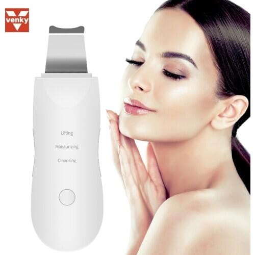 VENKY Ultrasonic Skin Scrubber Blackhead Acne Pore Removal Machine Ultrasound Ion Facial Lifting USB Charging Facial Massager