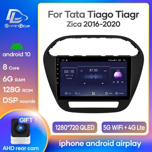 Prelingcar Android 10.0 For Tata Tiago Tiagr Zica 2016 18 2020 Car Radio Multimedia Video Player GPS Navigation NO DVD 2 din DSP