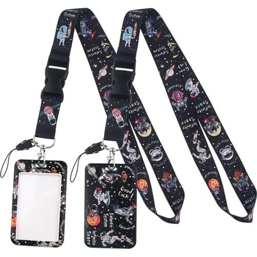LT438 Astronaut Lanyard Credit Card ID Badge Holder Key Ring Bag Student woman Travel Bank Bus Business Card Cover Keychain