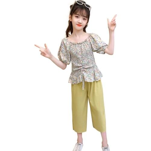 Children Clothes Floral Tshirt + Short Tracksuits For Girls Summer Costume For Girl Casual Style Tracksuits For Children 6 8 10