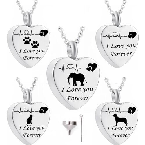 Heart Electrocardiogram Cremation Urn Necklace for Ashes Urn Jewelry Memorial Pets Pendant with Fill Kit - I Love you Forever