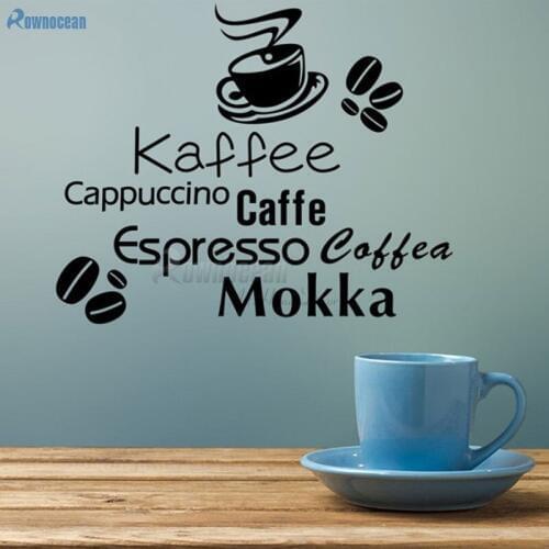 ROWNOCEAN Kaffee Coffee beans Home Decoration Kitchen Tile Wall Stickers Art English Quotes Cafe Vinyl Removable Mural D583
