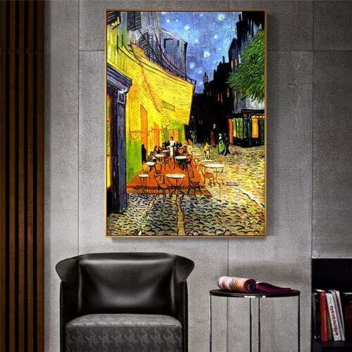 Famous Van Gogh Cafe Terrace At Night Oil Painting Reproductions on Canvas Posters and Prints Wall Art Picture for Living Room