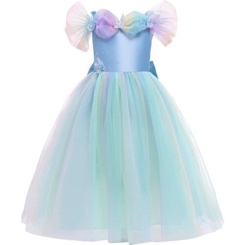 Summer girls dress Butterfly rainbow one-shoulder princess dress for girls Cosplay costume summer 3-10 years children clothes