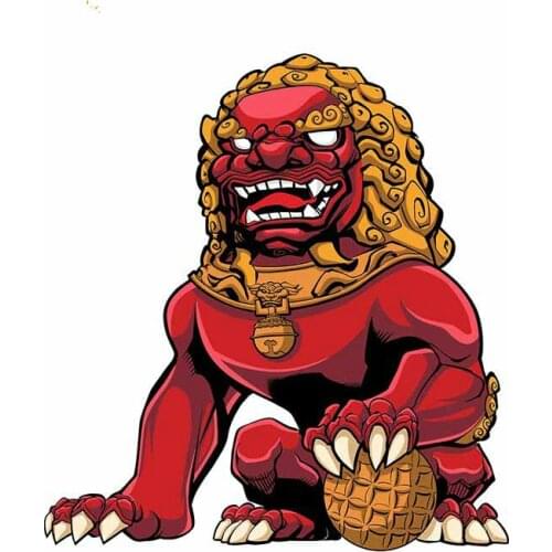 Personality Car Stickers Chinese Lion Red Waterproof Personality Suitable for Window Covering Scratch Stickers PVC, 13cmX11.8cm