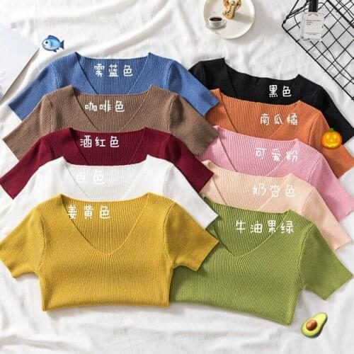 Fashion Solid Sweater Female Jumper Tide Summer V Neck Women Pullover 2021 New Spring Short Casual Short Sleeve Knitted Sweaters