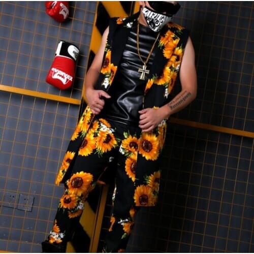 Men long vest sunflower clothing camiseta tirantes hombre personalized singer dance stage street star style dress