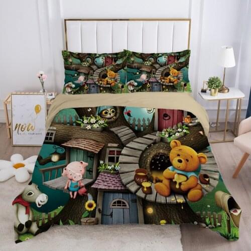 Cartoon Childrens Bedding set for kids baby Duvet cover set pillow case Bed linens Quilt cover 140x200 Bed set Single bear