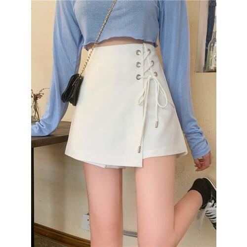 2021 new female Korean style strappy white skirt high waist A-line slim shorts skirt