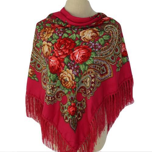 New Luxury Brand for Woman Print Scarf Russian Ethnic Style Cotton Flower Pattern Tassel Winter Warm Square Blanket Scarf Shawl