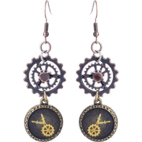 New Item Copper Gears and black Clock Ticks Vintage Steampunk Drop Earring