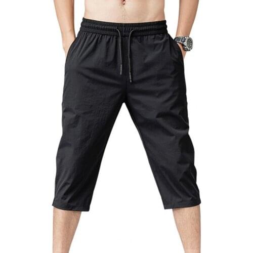 Skinny Pants Leggings Sports Pants Jogging Pants Capri Pants Elastic Waist Men Drawstring 3/4 Length Cropped Trousers Sweatpants