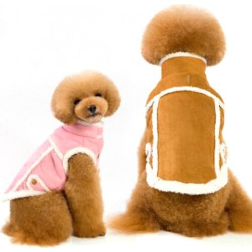Pet Dog Clothes Autumn Winter Thick Solid Color Warm Suede Buttons Vest Coat Clothing Coats New Supplies Pets