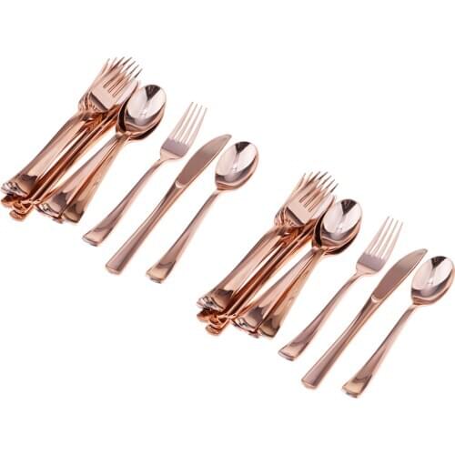 36x Rose Golden Big Disposable Cutlery Dinner Service For Wedding Party