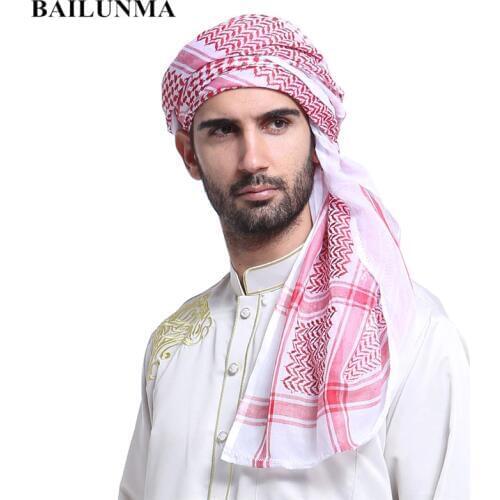Wholesale Fashion Plaid Muslim Men Prayer Hat/Cap Saudi Arabia Men Scarf Islam Turban Ramadan Pray Caps 140*140 CM
