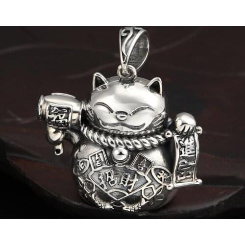 Wholesale S925 Sterling Silver Jewelry Retro Lucky Fortune Lucky Cat Pendant Fu Cat Thai Silver Men And Women Silver Pendant