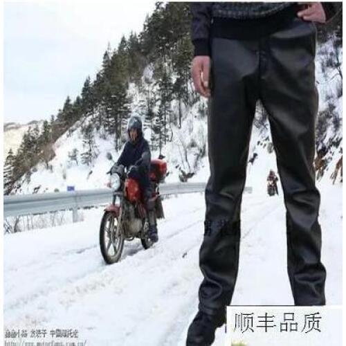 Autumn and winter leather motorcycle trousers mens waterproof plus size loose plus velvet thickening straight leather pants mens
