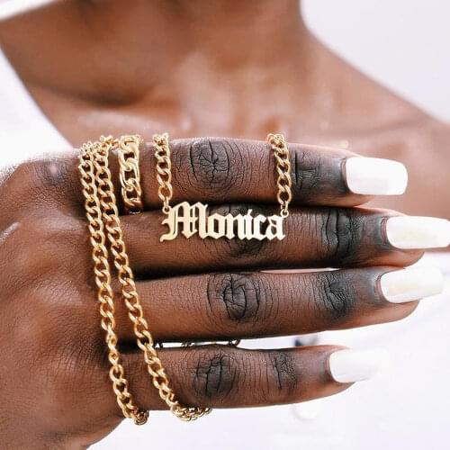 MumuXing Ladies Mens Stainless Steel Old English Necklace Customized Name Letter Pendant Cuban Chain Necklace Bohemian Jewelry