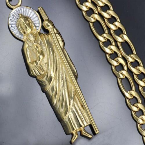 Jesus Piece Necklace Stainless Steel Gold 2 tone Holding Wands Jesus Pendant Catholic Christian Jewelry