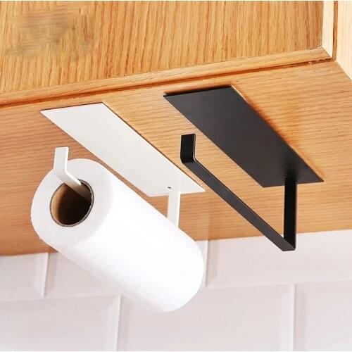 Under Cabinet Paper Roll Rack Towel Holder Tissue Hanger Storage Rack For Bathroom Toilet Kitchen Self-adhesive Accessories