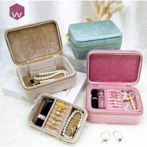 Portable Jewelry Ring Boxes Custom Velvet Blue Jewellery Storage Case With Logo