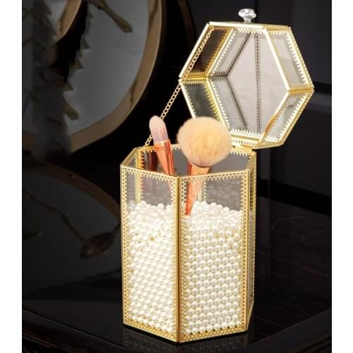 Cosmetic Brush Storage Bucket Transparent Glass Make Up Organizer Dustproof Lipstick Holder Desktop Jewelry Storage Box