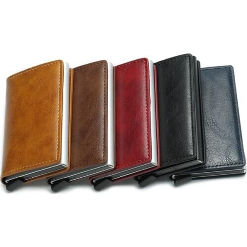 RFID Carbon Fiber Wallet PU Leather Card Case Single Box Smart Credit Card Holder 2020 New Arrival RFID Coin Purse