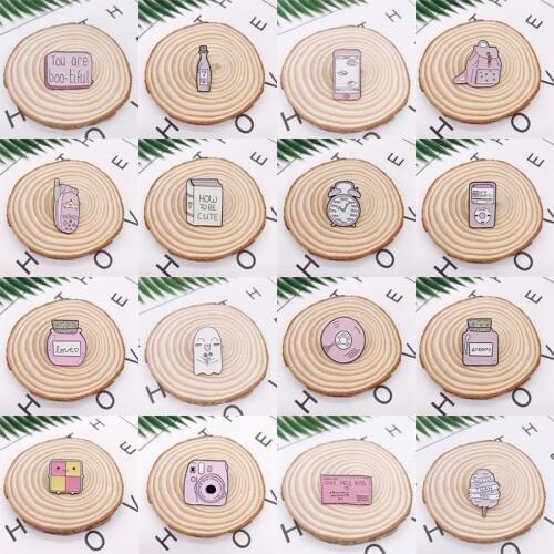 Cartoon Pink Wishing Bottle Phone Backpack Camera Alarm Clock Enamel Brooch Smiley Bones Ghost CD Smiley Alloy Badge Pin Jewelry