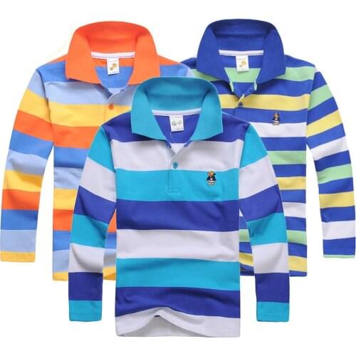 Boys Shirts Teen Boy Polo Shirt Kids Clothes Tops Color Stripes Turn-down Collar Autumn Long Sleeve Polos Baby Boy Camisetas