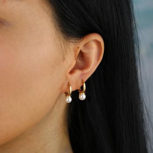 Pearl Hoop earring Gold color minimal delicate design Mini Small huggie hoops new simple earring
