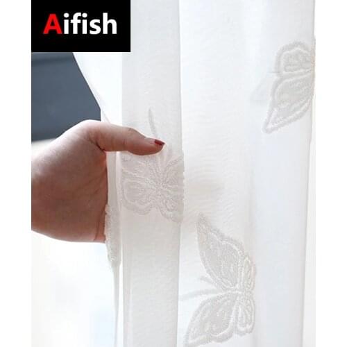 Modern Home Living Room Decoration Drapes French White Tulle Butterfly Flocking Curtains Kids For Bedroom Window Treatment 35