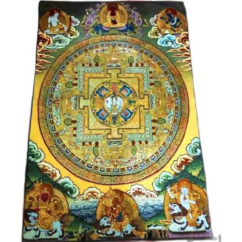 Tibetan Buddha Silk Embroidery Nepal Golden Silk Tangka Statue Tancheng Tangka Embroidery