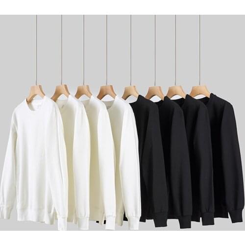 2 PCS 300g Terry Pure Cotton Long-sleeved Hoodies Sweatshirts Men and Women Loose Black and White Couple Sweatshirts