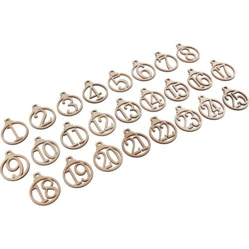 25 Pieces Vintage Wood Christmas Hanging Pendant Advent Calendar Numbers Gift Tags 1-25