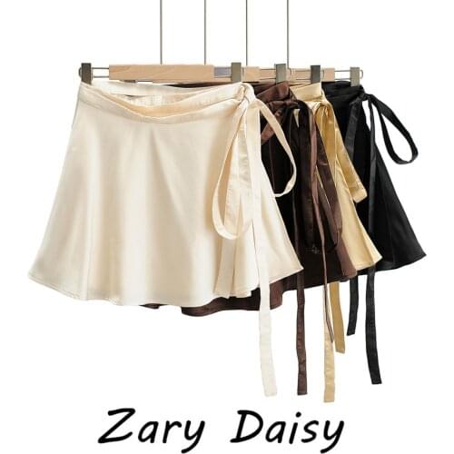 Zary Daisy2021 high waist slimming strap satin irregular slimming overskirt online celebrity skirt