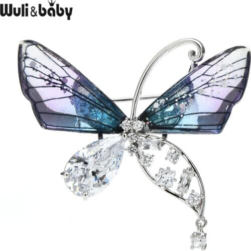 Wuli&baby Czech Rhinestone Transparent Butterfly Brooches For Women Party Office Insect Brooch Pins